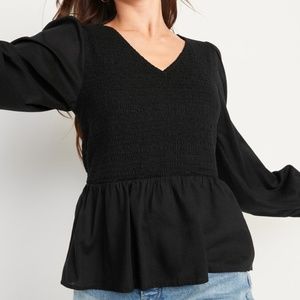 Old Navy Smocked Long Sleeve Black V-Neck Top | Size 2X